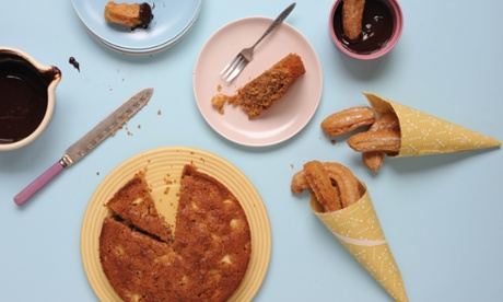 Apple cake and churros with a spicy choc dip. 