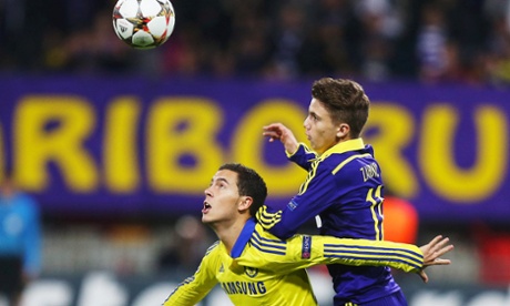 Eden Hazard in action against Luka Zahovic of Maribor