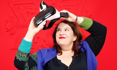 Naomi Alderman with the Samsung Gear VR Headset.