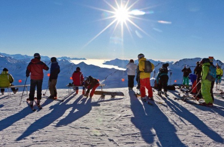 Skiers near the summit of the 2.961-metre Gemsstock mountain, which overlooks Andermatt.