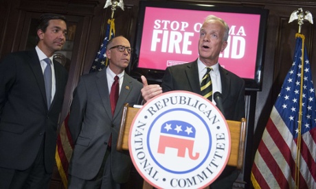 US Senator Jerry Moran of Kansas, chairman of the National Republican Senatorial Committee (NRSC), speaks at a press conference after the Republicans won a majority in congress.