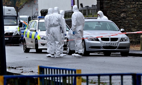Emergency services on the scene of a suspected double death on High Street, Argoed, near Blackwood. 