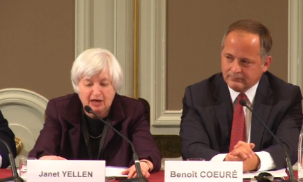 Janet Yellen in Paris, next to the ECB's Benoit Coeure