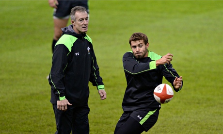 Wales' Rob Howley and Leigh Halfpenny in preparation for the match against Australia