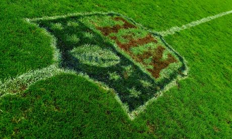 The NFL logo on the Wembley pitch