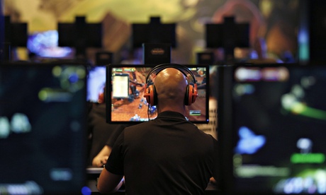 A man playing World of Warcraft at the Blizzard Entertainment exhibition in Cologne.