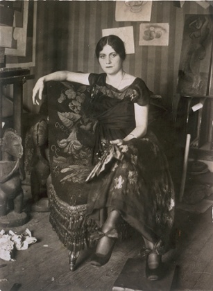 Picasso's first wife, Olga, in his studio in 1917.