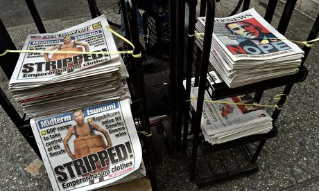 A newspaper stand on 42nd Street with he