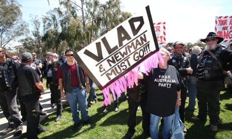 Protesting bikers in front of Parliament House, Canberra this morning, Monday 1st December 2014