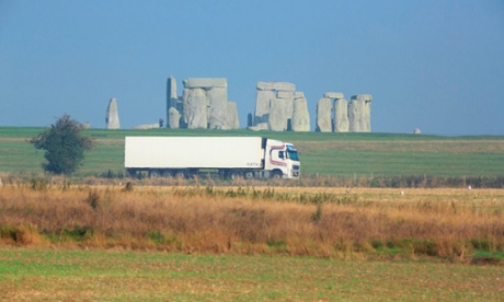 A lorry passing Stonehenge on the A303