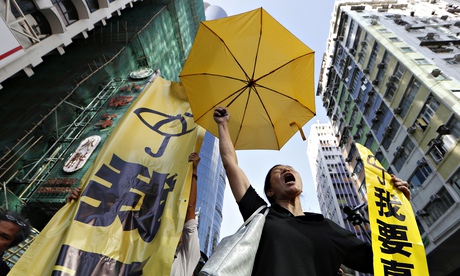 A pro-democracy protester in the Mong Kok district of Hong Kong