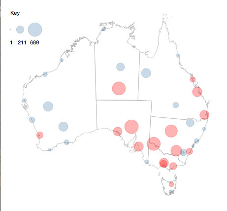 Map of trend magnitude in annual cumulative FFDI