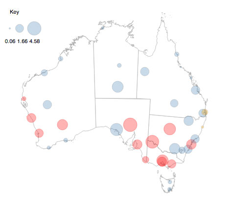Map of trend in seasonal median FFDI