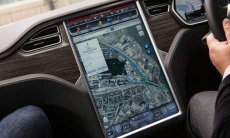 The interior visual display unit of the Tesla Model S.