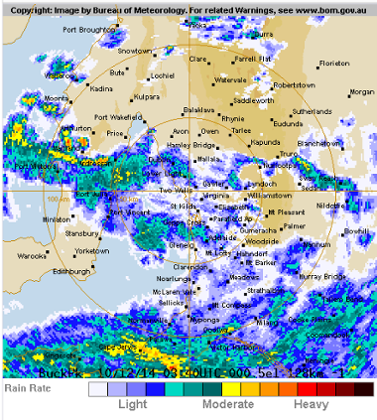 A rain radar image during the first Test, Australia v India, at the Adelaide Oval