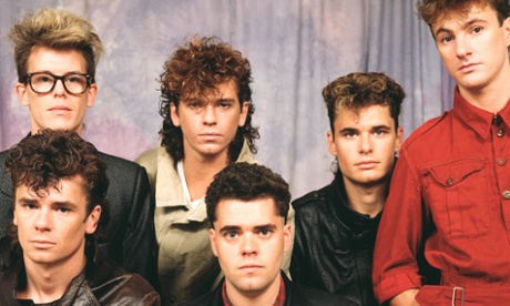 INXS in a studio portrait in London around 1983. Left to right in the back row, Kirk Pengilly, Michael Hutchence, Jon Farriss and Garry Beers, and front Tim Farriss, Andrew Farriss.