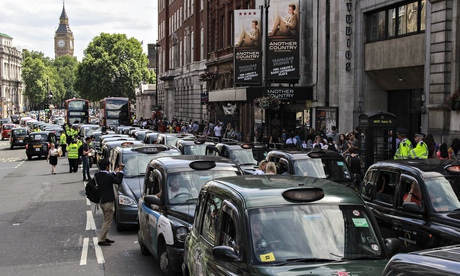 Uber App Black Cab protest staged in central London