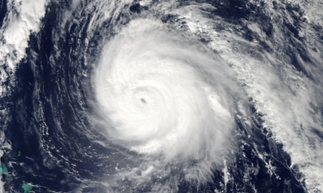 A satellite image of Hurricane Gonzalo in the Atlantic Ocean.