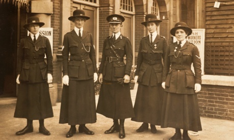 Women police officers and Inspector Mary Allen, a former suffragette, at the Women's War Work Exhibition, London, 1916.