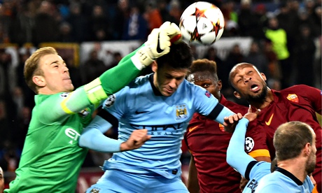 Joe Hart punches clear for Manchester City