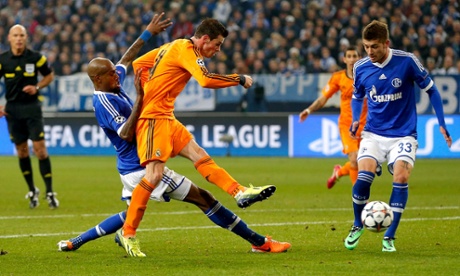 Gareth Bale scores one of Real Madrid's six goals against Schalke during the first-leg rout in last season's competition.