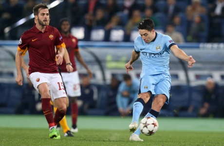 Nasri thunders a shot at goal into the top corner