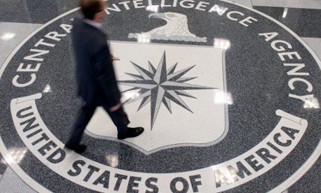 A man crosses the CIA lobby in Virginia.