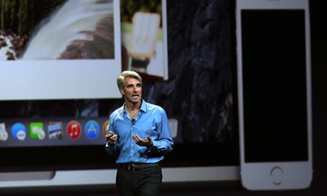 Craig Federighi on-stage at Apple's WWDC event in June.