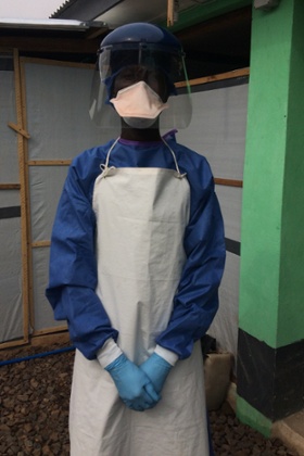 Healthcare worker in 'light' PPE in Monrovia