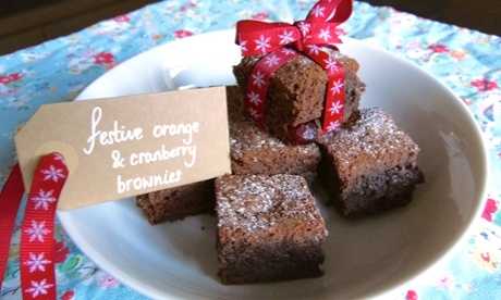 Festive orange and cranberry brownies