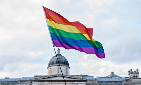 A rainbow flag in Trafalgar Square.