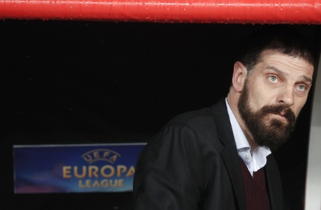 Slaven Bilic looks less than impressed from the dugout, 0-0 at half-time.