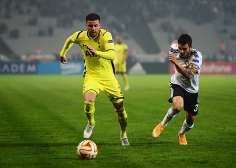 Kyle Walker drives past Ramon de Moraes Motta on his return after nine months on the sidelines following injury.