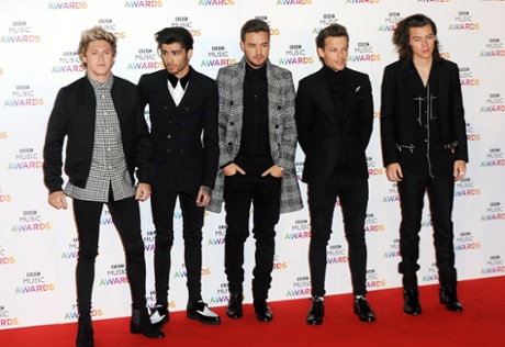 Niall Horan, Zayn Malik, Louis Tomlinson, Liam Payne and Harry Styles of One Direction attend the BBC Music Awards.