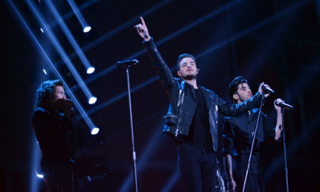 One Direction performing at the BBC Music Awards at Earl's Court, London.