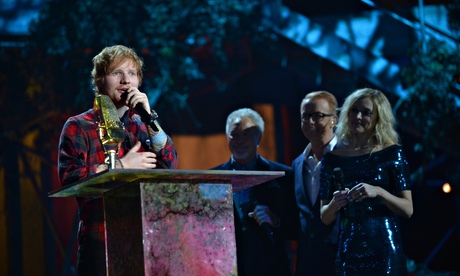 Ed Sheeran collect the British artist of the year award at the BBC Music Awards