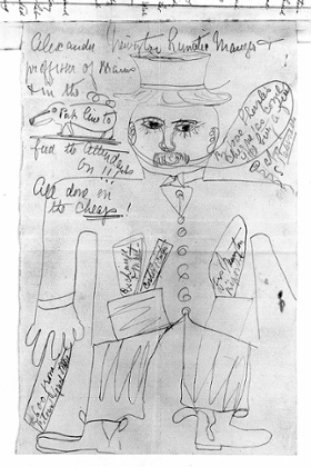 Portrait of Dr Alexander Newington, 1891, by a patient at Ticehurst House asylum. Pencil drawing.