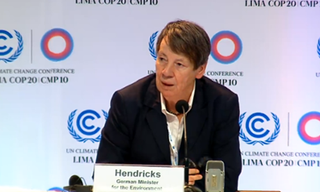 Barbara Hendricks, German environment minister, at Lima climate talks on 12 December 2014