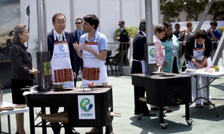 UN Secretary General Ban Ki-moon and his wife, Madam Yoo (Ban) Soon-taek, left, listen to Peruvian chef Virgilo Martinez during the presentation of ecological stoves at the UN Climate Change Conference in Lima, Peru, Wednesday, Dec. 10, 2014. Delegates from more than 190 countries are meeting in Lima, to work on drafts for a global climate deal that is supposed to be adopted next year in Paris.
