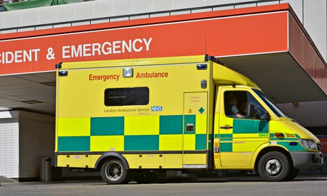 Emergency ambulance parked at hospital Accident & Emergency entrance