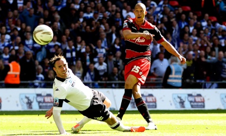 LONDON, ENGLAND - MAY 24:  Bobby Zamora of QPR scores the winning goal during the Sky Bet Championship Playoff Final match between Derby County and Queens Park Rangers at Wembley Stadium on May 24, 2014 in London, England.  (Photo by Ben Hoskins/Getty Images)Club SoccerFootballQPRQueens Park Rangers F.C.SoccerThe Football Leaguetopicstopixbestoftoppicstoppix
