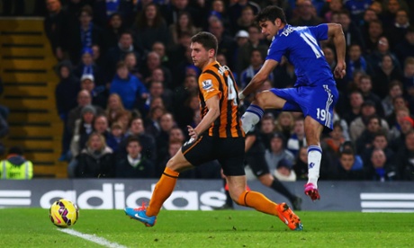 Pow! Diego Costa shoots past Alex Bruce to score Chelsea's second goal