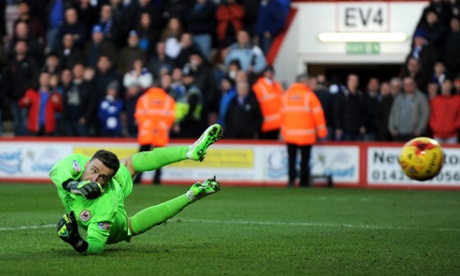 Cardiff City's David Marshall can only watch as Marc Pugh's shot flies past him to restore Bournemouth's two goal advantage.