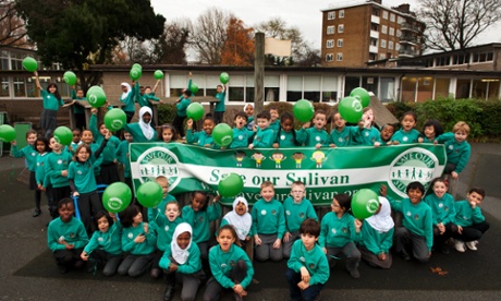 Children at Sulivan School in Fulham campaigning against closure last December.