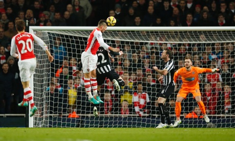 Olivier Giroud soars skywards and powers a header into the far corner to open the scoring.