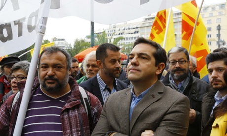 Alexis Tsipras, the leader of Syriza, during a protest.