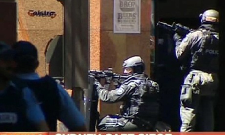 Heavily armed NSW tactical response police on the corner of Martin Place. 