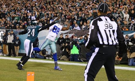 Dez Bryant  of the Dallas Cowboys catches a touchdown over Bradley Fletcher of the Philadelphia Eagles in the first quarter at Lincoln Financial Field in Philadelphia.