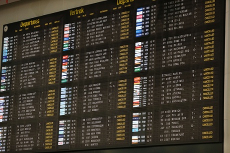 The departure board at Zaventem airport this morning.