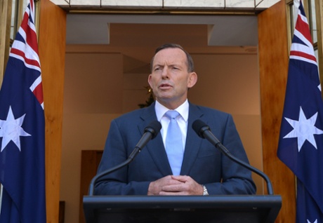 Australian Prime Minister Tony Abbott delivers a speech at Parliament House